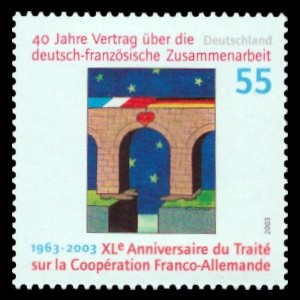 55 Ct Briefmarke: 40 Jahre Vertrag über die deutsch-französische Zusammenarbeit 55 Ct Briefmarke: 40 Jahre Vertrag über die deutsch-französische Zusammenarbeit