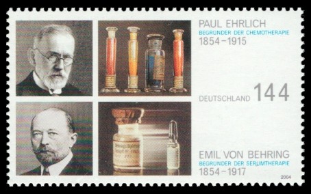 144 Ct Briefmarke: 150. Geburtstag Paul Ehrlich und Emil von Behring