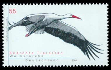 55 Ct Briefmarke: Bedrohte Tierarten, Weißstörche