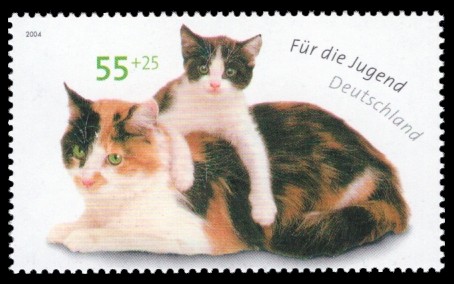 55 + 25 Ct Briefmarke: Für die Jugend 2004, Katzen