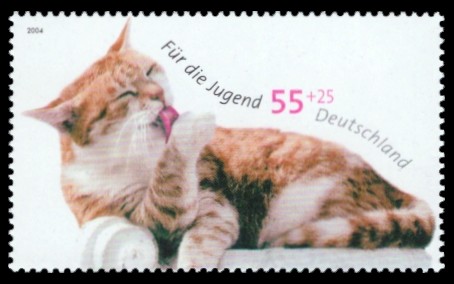 55 + 25 Ct Briefmarke: Für die Jugend 2004, Katzen