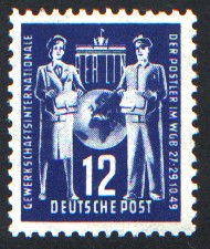 12 Pf Briefmarke: Gründungskonferenz der Internationalen Gewerkschaftsvereinigung für Post im Weltgewerkschaftsbund