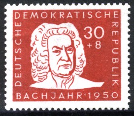 30 + 8 Pf Briefmarke: Bachjahr 1950, Bach-Porträt 30 + 8 Pf Briefmarke: Bachjahr 1950, Bach-Porträt