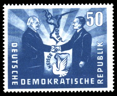 50 Pf Briefmarke: Deutsch-Polnische Freundschaft, Oder-Neisse-Friedensgrenze