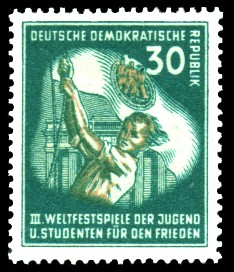 30 Pf Briefmarke: III. Weltfestival der Jugend und Studenten für den Frieden 30 Pf Briefmarke: III. Weltfestival der Jugend und Studenten für den Frieden