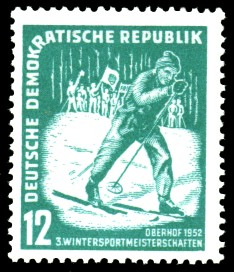 12 Pf Briefmarke: 3. Wintersportmeisterschaften Oberhof 1952 12 Pf Briefmarke: 3. Wintersportmeisterschaften Oberhof 1952