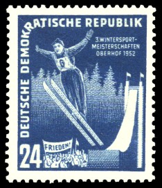24 Pf Briefmarke: 3. Wintersportmeisterschaften Oberhof 1952 24 Pf Briefmarke: 3. Wintersportmeisterschaften Oberhof 1952