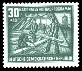 30 + 10 Pf Briefmarke: Nationales Aufbauprogramm 30 + 10 Pf Briefmarke: Nationales Aufbauprogramm