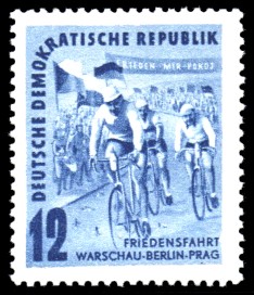12 Pf Briefmarke: Friedensfahrt, Warschau-Berlin-Prag 12 Pf Briefmarke: Friedensfahrt, Warschau-Berlin-Prag