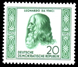 20 Pf Briefmarke: Berühmte Persönlichkeiten, Leonardo da Vinci 20 Pf Briefmarke: Berühmte Persönlichkeiten, Leonardo da Vinci