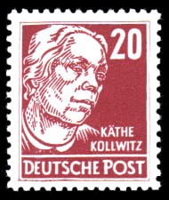 20 Pf Briefmarke: Käthe Kollwitz, Freimarke, Persönlichkeiten aus Politik, Kunst und Wissenschaft 20 Pf Briefmarke: Käthe Kollwitz, Freimarke, Persönlichkeiten aus Politik, Kunst und Wissenschaft