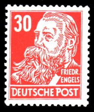 30 Pf Briefmarke: Friedrich Engels, Freimarke, Persönlichkeiten aus Politik, Kunst und Wissenschaft