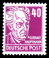 40 Pf Briefmarke: Gerhart Hauptmann, Freimarke, Persönlichkeiten aus Politik, Kunst und Wissenschaft 40 Pf Briefmarke: Gerhart Hauptmann, Freimarke, Persönlichkeiten aus Politik, Kunst und Wissenschaft