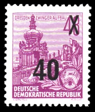 40 auf 48 Pf Briefmarke: 3.Ausgabe der Freimarkenserie Fünfjahresplan mit Aufdrucken 40 auf 48 Pf Briefmarke: 3.Ausgabe der Freimarkenserie Fünfjahresplan mit Aufdrucken