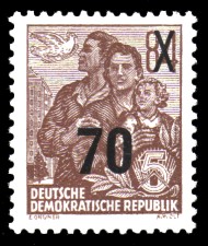 70 auf 84 Pf Briefmarke: 3.Ausgabe der Freimarkenserie Fünfjahresplan mit Aufdrucken 70 auf 84 Pf Briefmarke: 3.Ausgabe der Freimarkenserie Fünfjahresplan mit Aufdrucken
