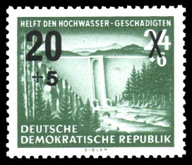 20 + 5 auf 24 + 6 Pf Briefmarke: Helft den Hochwassergeschädigten
