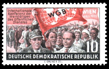 10 Pf Briefmarke: Internationale Konferenz der Werktätigen des öffentlichen Dienstes, WGB