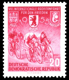 20 Pf Briefmarke: 8. Internationale Radfernfahrt für den Frieden 1955