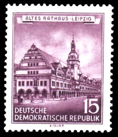 15 Pf Briefmarke: Historische Bauten der DDR, Altes Rathaus Leipzig