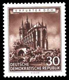 30 Pf Briefmarke: Historische Bauten der DDR, Erfurter Dom 30 Pf Briefmarke: Historische Bauten der DDR, Erfurter Dom