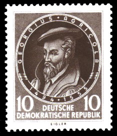 10 Pf Briefmarke: 400. Todestag von Georgius Agricola 10 Pf Briefmarke: 400. Todestag von Georgius Agricola