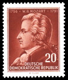20 Pf Briefmarke: 200. Geburtstag W. A. Mozart 20 Pf Briefmarke: 200. Geburtstag W. A. Mozart