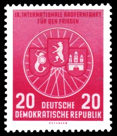 20 Pf Briefmarke: 9. Internationale Radfernfahrt für den Frieden 20 Pf Briefmarke: 9. Internationale Radfernfahrt für den Frieden