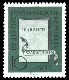 10 Pf Briefmarke: Sparwochen 1957