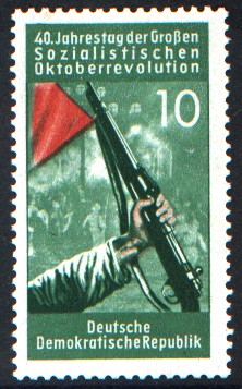 10 Pf Briefmarke: 40. Jahrestag der Großen Sozialistischen Oktoberrevolution