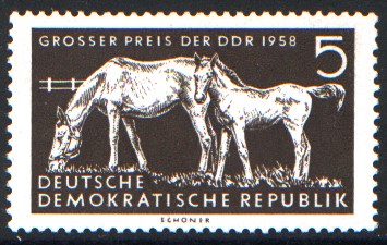 5 Pf Briefmarke: Pferdesport, Großer Preis der DDR 1958