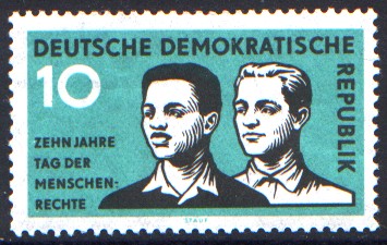 10 Pf Briefmarke: Zehn Jahre Tag der Menschenrechte 10 Pf Briefmarke: Zehn Jahre Tag der Menschenrechte