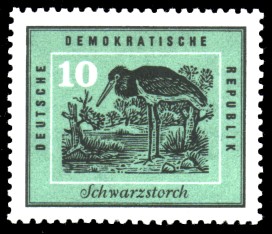 10 Pf Briefmarke: Heimische Vögel, Schwarzstorch