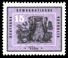 15 Pf Briefmarke: Heimische Vögel, Uhu