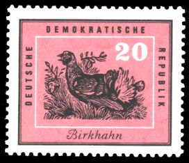 20 Pf Briefmarke: Heimische Vögel, Birkhahn 20 Pf Briefmarke: Heimische Vögel, Birkhahn