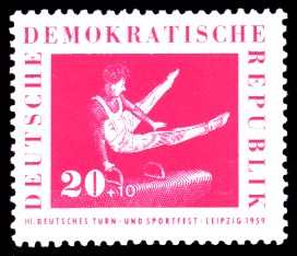 20 + 10 Pf Briefmarke: 3. Deutsches Turn- und Sportfest, Leipzig 1959