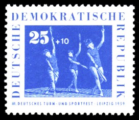 25 + 10 Pf Briefmarke: 3. Deutsches Turn- und Sportfest, Leipzig 1959 25 + 10 Pf Briefmarke: 3. Deutsches Turn- und Sportfest, Leipzig 1959
