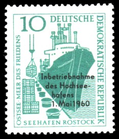 10 Pf Briefmarke: Inbetriebnahme Seehafen Rostock