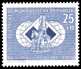 25 + 10 Pf Briefmarke: XIV. Schacholympiade Leipzig