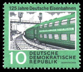 10 Pf Briefmarke: 125 Jahre Deutsche Eisenbahnen