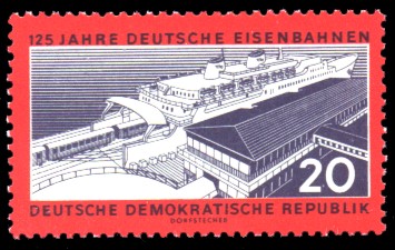 20 Pf Briefmarke: 125 Jahre Deutsche Eisenbahnen, gezähnt