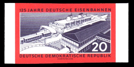 20 Pf Briefmarke: 125 Jahre Deutsche Eisenbahnen, geschnitten