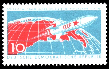 10 Pf Briefmarke: 1. Weltraumflug Gagarin