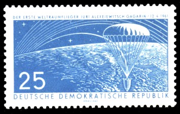 25 Pf Briefmarke: 1. Weltraumflug Gagarin