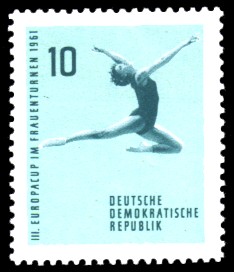 10 Pf Briefmarke: Frauenturnen, III. Europacup in Leipzig 1961 10 Pf Briefmarke: Frauenturnen, III. Europacup in Leipzig 1961