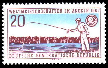 20 Pf Briefmarke: Weltmeisterschaften im Angeln 1961