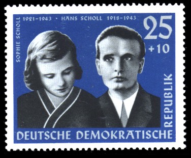 25 + 10 Pf Briefmarke: Antifaschisten, Hans und Sophie Scholl