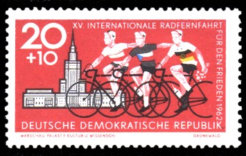 20 + 10 Pf Briefmarke: XV. Internationale Radfernfahrt für den Frieden 1962