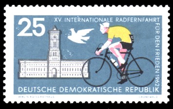 25 Pf Briefmarke: XV. Internationale Radfernfahrt für den Frieden 1962