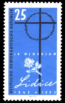 25 Pf Briefmarke: 20. Jahrestag der Zerstörung von Lidice