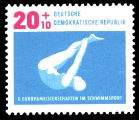 20 + 10 Pf Briefmarke: X. Europameisterschaften im Schwimmsport